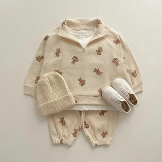 Waffle Teddy Bear Print Jogger Set