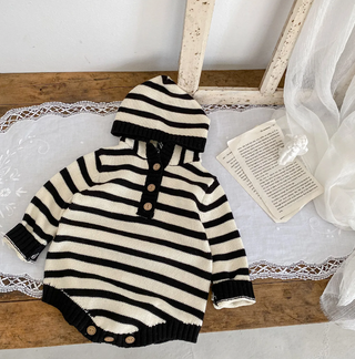 Boys Striped Button Up Long Sleeve Hooded Bodysuit - RYAN AND REMI