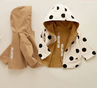 Reservable Hooded Polka Dot Trench Coat - RYAN AND REMI