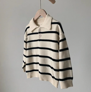 Striped Pullover Down Collar Sweater - RYAN AND REMI