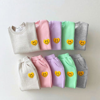 Embroidered Smiling Heart Sweatshirt Pants Set - RYAN AND REMI