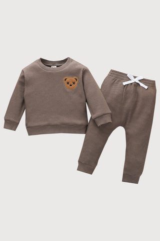 Teddy Bear Ribbed Tracksuit Waffle Set - RYAN AND REMI