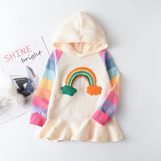 Toddler Girl Long Sleeve Rainbow Hooded Dress - RYAN AND REMI