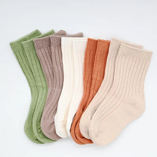 5 Pairs Ribbed Solid Cotton Toddler Knitted Socks - RYAN AND REMI