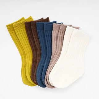 5 Pairs Ribbed Solid Cotton Toddler Knitted Socks - RYAN AND REMI