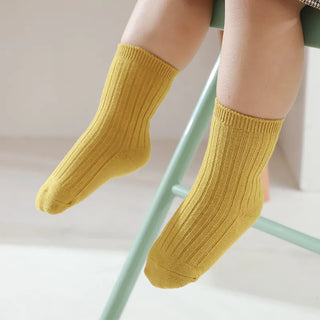 5 Pairs Ribbed Solid Cotton Toddler Knitted Socks - RYAN AND REMI