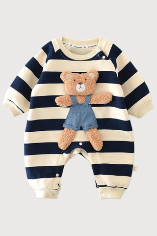 Teddy Bear Long Sleeve Full Striped Jumpsuit - RYAN AND REMI