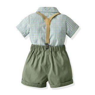 Short Sleeve Bow Tie Suspender Shorts Set - RYAN AND REMI