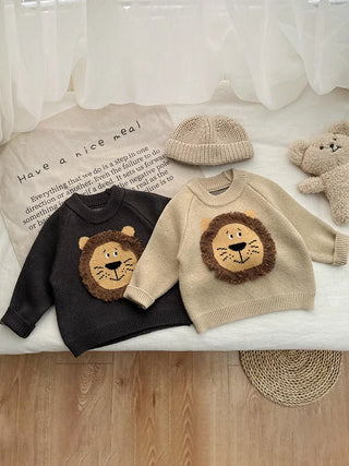 Knitted Round Neck Lion Sweater