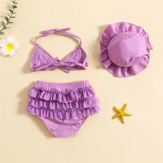 Baby Girls Cute Frill Swimsuit With Hat - RYAN AND REMI