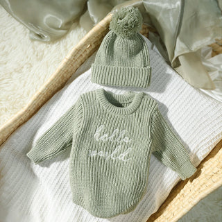 Newborn Hello World Knitted Bodysuit Set