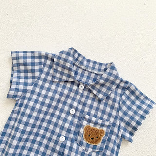 Boys Plaid Bear Patch Bodysuit - RYAN AND REMI