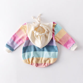 Long Sleeve Rainbow Color Hooded Romper - RYAN AND REMI