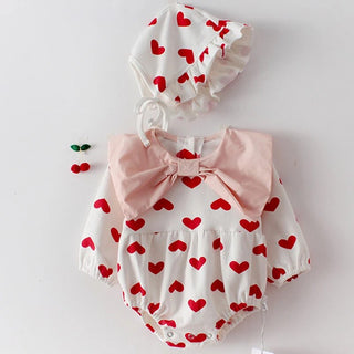 Large Bow Heart Print Romper Set - RYAN AND REMI