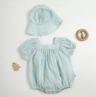 Embroidery Cotton Romper with Hat Set - RYAN AND REMI