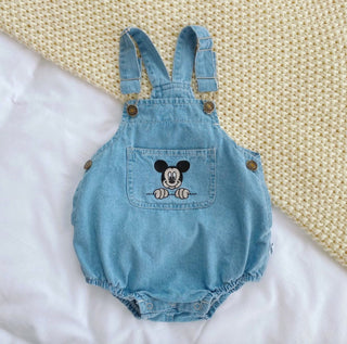 Retro Denim Embroidery Mouse Overall Romper - RYAN AND REMI