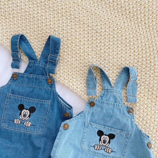 Retro Denim Embroidery Mouse Overall Romper - RYAN AND REMI